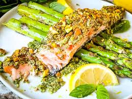 Pesto Crusted Salmon + Grilled Asparagus