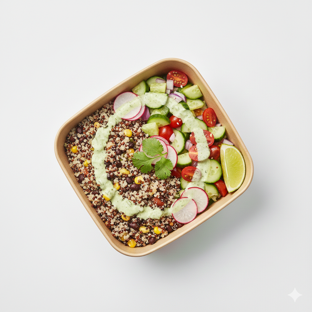 Mexican Quinoa Bowl + Beans & Cucumber Dressing
