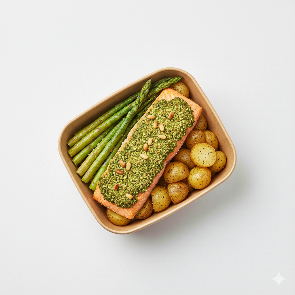 Pesto Crusted Salmon + Grilled Asparagus